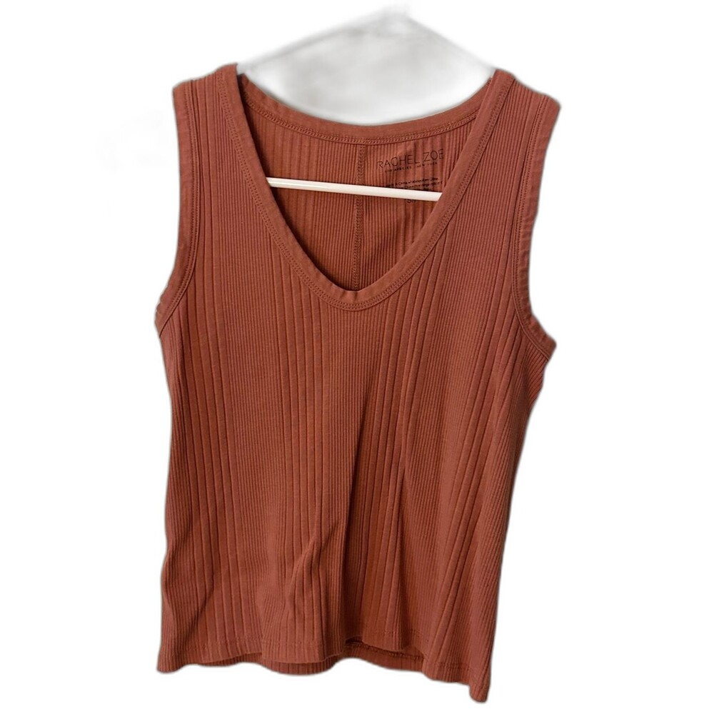 Rachel Zoe Ribbed V-Neck Sleeveless Tank Top Rust Orange Women’s Size Small